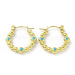 Ion Plating(IP) 304 Stainless Steel Twist Teardrop Hoop Earrings with Enamel for Women, Golden, Deep Sky Blue, 20.5x20x3mm, Pin: 0.8mm(EJEW-G293-18A-G)