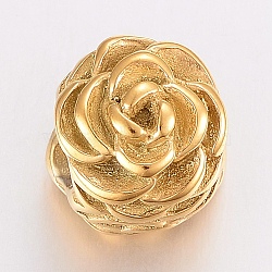 304 Stainless Steel Beads, Large Hole Beads, Flower, Golden, 13.5x13x12mm, Hole: 6mm(X-STAS-H446-45G)
