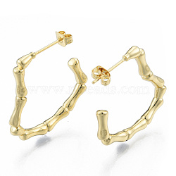 Bamboo Joint Ring Brass Stud Earring for Women, Nickel Free, Real 18K Gold Plated, 26x25x3mm, Pin: 0.8mm(EJEW-N011-102)