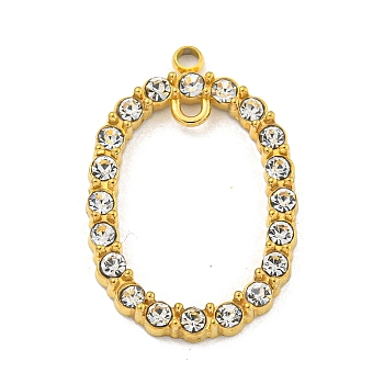 Golden Plated 304 Stainless Steel Links Connector Charms, with Rhinestone, Oval, Crystal, 23.5x15.5x2.5mm, Hole: 1.4mm & 1.6mm