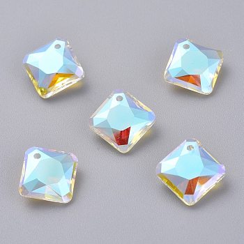 Glass Rhinestone Pendants, Faceted, Square/Rhombus, Crystal Shimmer, 14.5x14.5x6mm, Hole: 1.2mm