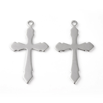 201 Stainless Steel Pendants, Cross, Stainless Steel Color, 36x21.5x1mm, Hole: 2mm