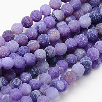 Natural Weathered Agate Beads Strands, Dyed, Frosted, Round, Dark Violet, 6mm, Hole: 1mm, about 64pcs/strand, 13.6 inch