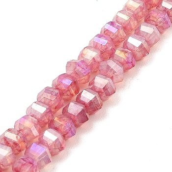 Imitation Jade Glass Beads Strands, Faceted, AB Color Plated, Rondelle, Light Coral, 5x4.5mm, Hole: 1.2mm, about 70pcs/strand, 12.80''(32.5cm)