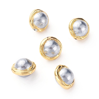 Shell Pearl Beads, with Golden Plated Brass Edge, Round, Alice Blue, 17~20x14~15mm, Hole: 0.8mm