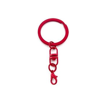 Spray Painted Iron Keychain Swivel Clasps, with Lobster Claw Clasps, Red, 66.5mm