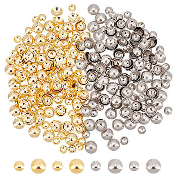 400Pcs 4 Style 304 Stainless Steel Bead Caps, Apetalous, Golden & Stainless Steel Color, 4~6mm, Hole: 0.8mm, 100pcs/style