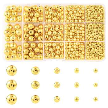1377Pcs 5 Styles ABS Plastic Beads, No Hole/Undrilled, Round, Golden Plated, 4~12mm