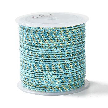 4-Ply Polycotton Cord, Handmade Macrame Cotton Rope, with Gold Wire, for String Wall Hangings Plant Hanger, DIY Craft String Knitting, Pale Turquoise, 1.5mm, about 21.8 yards(20m)/roll