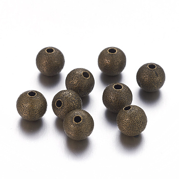 8MM Antique Bronze Round Spacer Brass Textured Beads, Nickel Free, hole: 1.5~2mm