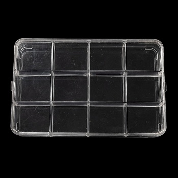 12 Grids Transparent Plastic Bead Storage Boxes with Lid, Rectangle, Clear, 22.6x14.2x3.35cm