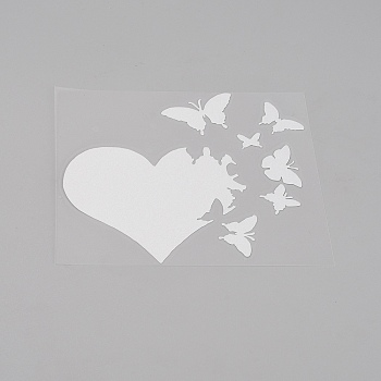 PET Sticker Car Decoration, Face Car Sticker, for Car Decoration, Heart with Butterfly, White, 118x124x0.3mm