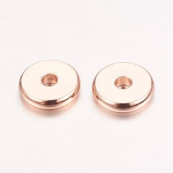 Real Rose Gold Plated Brass Spacer Beads, Nickel Free, Flat Round, 8x2mm, Hole: 2mm