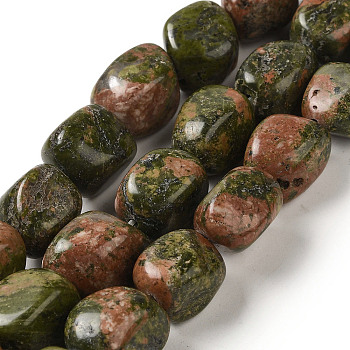 Natural Unakite Beads Strands, Nuggets, Tumbled Stone, 11.5~24x9~14x6.5~11mm, Hole: 1.1mm, about 26pcs/strand, 15.35~16.06''(39~40.8cm)