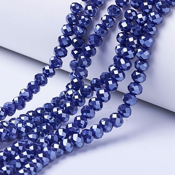 Electroplate Glass Beads Strands, Pearl Luster Plated, Faceted, Rondelle, Steel Blue, 2.9~3.3x2mm, Hole: 0.8mm, about 148~150pcs/strand, 39.5~40cm