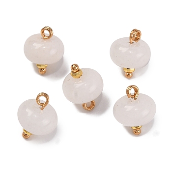 Natural White Jade Saucer Charms with Rack Plating Golden Tone Brass Bails, White, 12x10mm, Hole: 1.5~1.6mm