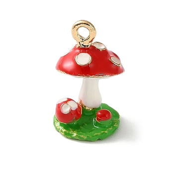 Alloy Enamel Pendants, Mushroom Charms, Golden, Red, 15.5x9.5x9mm, Hole: 1.4mm