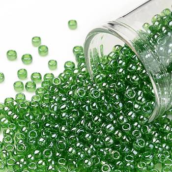 TOHO Round Seed Beads, Japanese Seed Beads, (108) Transparent Luster Lime Green, 8/0, 3mm, Hole: 1mm, about 10000pcs/pound