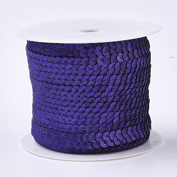 Ornament Accessories Plastic Paillette Bead Strands, with Glitter Powder, Sequins Trim, Flat Round, Dark Violet, 6x0.3mm, Hole: 1.2mm, about 100yards/roll