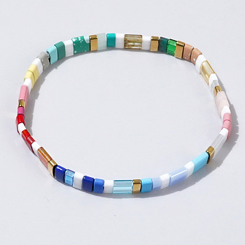 Bohemian Style Japanese TILA Glass Seed Beaded Stretch Bracelets for Women Men, Rectangle, Colorful