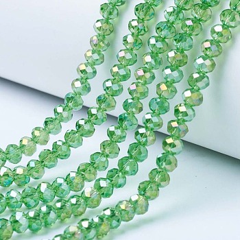 Electroplate Glass Beads Strands, AB Color Plated, Faceted, Rondelle, Light Green, 10x8mm, Hole: 1mm, about 63~65pcs/strand, 49~50cm