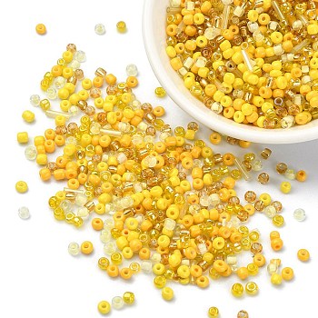 Opaque & Transparent Inside Colours Glass Seed Beads, Round Hole, Round & Tube, Yellow, 2~3x1.5~9mm, Hole: 0.8~1mm