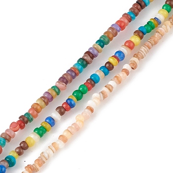 Natural Freshwater Shell Beads Strands, Dyed, Heishi Beads, Flat Round/Disc, Mixed Color, 2.5~3x1~2mm, Hole: 0.9mm, about 235pcs/strand, 15.16''(38.5cm)