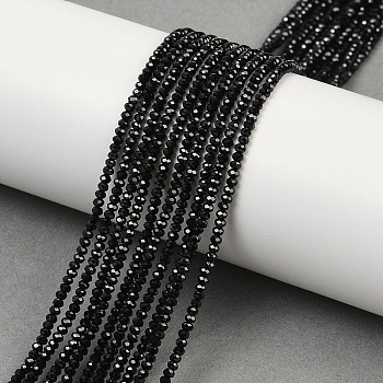 Natural Black Spinel Beads Strands, Faceted, Rondelle, 2x2x1~1.5mm, Hole: 0.5mm, about 283pcs/strand, 15.55''(39.5cm)