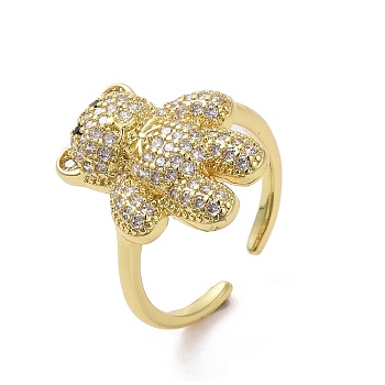 Brass Micro Pave Clear Cubic Zirconia Open Cuff Ring for Woman, Bear, Inner Diameter: 17.4mm