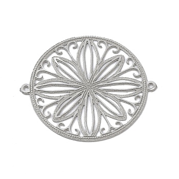 201 Stainless Steel Connector Charms, Flat Round with Flower Links, Etched Metal Embellishments, Stainless Steel Color, 23x20x0.3mm, Hole: 0.7mm