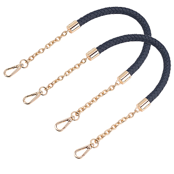 PU Leather Bag Handles, with Alloy Swivel Clasps & Iron Cable Chain, for Bag Straps Replacement Accessories, Midnight Blue, 613mm, PU Leather Handle: 14x32.3mm, Iron Cable Chain: 9.5mm, Link: 12.5x9.5x2mm, Alloy Clasps: 48x17x7mm