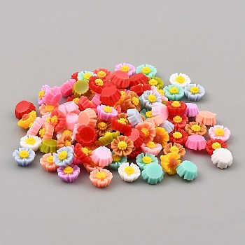 Opaque Resin Cabochons, Flower, Mixed Color, 6x3.5mm, about 100pcs/bag