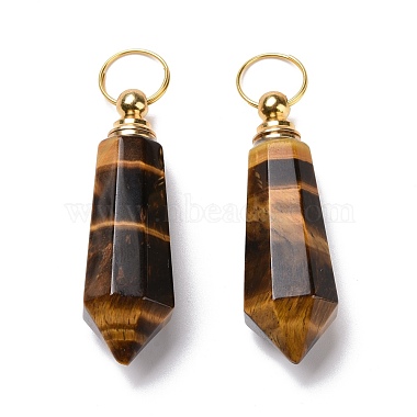 Natural Tiger Eye Openable Perfume Bottle Pointed Pendants(G-A026-03)-2