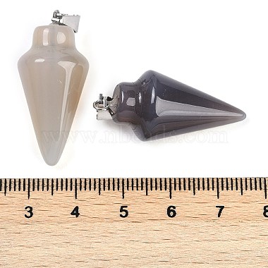 Natural Grey Agate Gemstone Pointed Pendants(G-K384-01P-10)-3