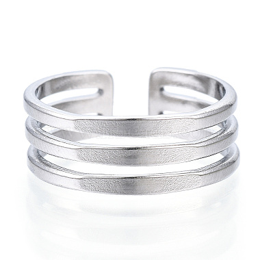304 Stainless Steel Triple Line Open Cuff Ring(X-RJEW-N040-19)-2
