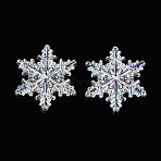 UV Plating Christmas Transparent Acrylic Multi-Strand Links, Iridescent, Snowflake, with Four Holes, Clear AB, 45.5x40x6mm, Hole: 1.8mm(OACR-Q197-02)