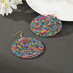 Acrylic Glitter Dangle Earrings for Women, Flat Round, Colorful, 75x50mm(FS-WGAA719-02)