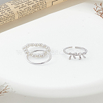 2Pcs 2 Styles Alloy Adjustable Cuff Rings for Women, Bowknot, Silver, Inner Diameter: Adjustable(RJEW-LP0002-51)