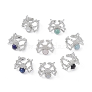 Spider Natural Gemstone Cuff Rings, Platinum Tone Brass Open Rings for Women, 4.5~22mm, Inner Diameter: US Size 7 1/4(17.5mm)(RJEW-G273-02P)