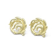 Alloy Stud Earring Findings, with Loop, Brass Pins and Ear Nuts/Earring Backs, Long-Lasting Plated, Flower, Matte Light Gold, 22x19mm, Hole: 1.5mm, Pin: 0.7mm(X-PALLOY-F255-28MLG)