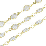 Rack Plating Brass Chains Micro Pave Cubic Zirconia, Long-Lasting Plated, Cadmium Free & Lead Free, Soldered, with Spool, Golden, 11.5x4.5x2mm(AJEW-Q150-07G-05)