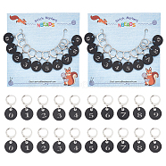 Acrylic Flat Round with Number Pendant Locking Stitch Markers, 304 Stainless Steel Clasp Stitch Marker, Black, 3.1cm, 10 style, 1pc/style, 10pcs/set(HJEW-PH01838)