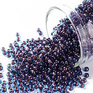 TOHO Round Seed Beads, Japanese Seed Beads, (381) Inside Color Aqua/Oxblood Lined, 11/0, 2.2mm, Hole: 0.8mm, about 5555pcs/50g(SEED-XTR11-0381)