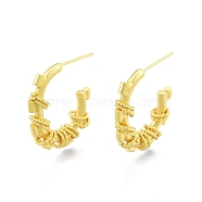Brass Ring Beaded Stud Earrings, Half Hoop Earrings for Women, Nickel Free, Matte Gold Color, 25x21.5x5.5mm, Pin: 0.6mm(EJEW-G322-16MG)