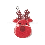 Christmas Theme Opaque Resin Pendants, Christmas Charms, with Platinum Tone Iron Loops, Deer, 37.5x24x3.5mm, Hole: 1.8mm(RESI-C021-01D)