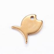 201 Stainless Steel Charms, Fish, Golden, 10.5x9x1mm, Hole: 1.5mm(STAS-D445-108)