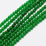 Natural Malaysia Jade Bead Strands, Round Dyed Beads, Green, 6mm, Hole: 1mm, about 64pcs/strand, 15 inch(G-M097-6mm-05)