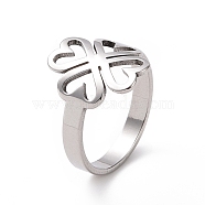 201 Stainless Steel Heart Clover Finger Ring, Hollow Wide Ring for Women, Stainless Steel Color, US Size 6 1/2(16.9mm)(RJEW-J051-01P)