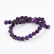 Electroplate Glass Beads Strands, Frosted, Faceted, Round, Purple, 10mm, Hole: 1mm, about 35pcs/strand, 13.1 inch(LAMP-K029-03H)