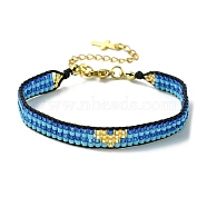 Glass Seed Beaded Bracelets, Heart Bracelets for Women, Pale Turquoise, 9-1/8 inch(23.1cm)(BJEW-MZ00061-02)